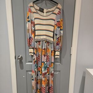 Vintage Colorful Striped and Floral Maxi Dress